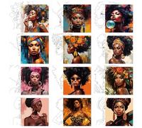 Affrolling 12 Pcs Pre Drawn Canvas for Painting for Adults 8 x 8 Inch Canvas Painting Kits Stretched Canvas with Drawing Ready to Paint for Kids Beginner Artists Date Night Party Supplies (Black Girl)