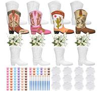 Affrolling 12 Set Cowboy Plaster Boot Vases Ceramics to Paint Ready to Paint DIY Unpainted Plaster Paintable Kit Contains Four Different Styles of Vases with Brush Palette for Adults