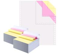 Affrolling 1600 Counts Continuous Feed Computer Paper Bulk 9-1/2'' x 11'' 3 Part Fanfold Left and Right Margin Perforated Carbonless Dot Matrix Printers Computer Plain Copy Paper White/pink/yellow