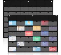 Affrolling 2 Pcs 2 x 3.5 Inch Business Card Index Card Holder Sleeve Hanging Wall Mount Business Holder 36 Slot Plastic Organizer for Office Home(Black)