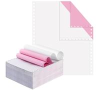Affrolling 2000 Counts Continuous Feed Computer Paper Bulk 9-1/2'' x 11'' 2 Part Fanfold Left and Right Margin Perforated Carbonless Dot Matrix Printers Computer Plain Copy Paper White/pink Color