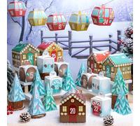 Affrolling 25 Pcs Mountain Wonderland Ski Advent Calendar 2025 Boxes Empty Christmas Advent Calendar House Boxes to Fill 24 Days Christmas Countdown Cardboard House Gift Xmas Holiday Decor