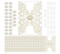 Affrolling 25 Set 5x7 Inch Invitation Sleeves Gold Wedding Laser Cut Invitation Sleeves with Mini Crowns and Butterfly Ribbons Personalized Glitter Cards for Valentines Wedding Bridal Shower Party