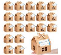 Affrolling 25 Sets Open House Supplies Real Estate Agent Gifts for Clients House Shaped Gift Boxes with Greeting Cards for Real Estate Agent Favors Marketing Supplies (Brown)