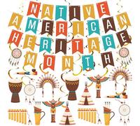 Affrolling 35 Pcs Native American Heritage Month Decorations Including Native American Heritage Month Banner Hanging Swirls Wall Decor Holiday Celebrating Events for Festival Party Supplies