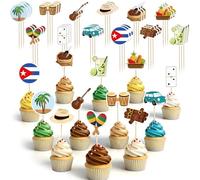 Affrolling 36 Pcs Havana Nights Party Cupcake Toppers Picks Summer Cocktail Cupcake Toppers Stick Havana Nights Party Decorations for Food Fruit Cake Toothpick Decor, 12 Styles