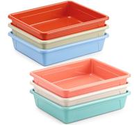 Affrolling 6 Pack Letter Size Flat Storage Tray, Stackable Plastic Organizer Bins Plastic Pencil Paper Trays Art Supply Organizer Baskets for Home Office Teacher Desk Organization (Light Colors)