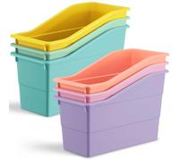 Affrolling 6 Packs Book Bins for Classroom Plastic Book Binder Holders Vertical Organizer Baskets Storage Boxes for Classroom Library Home Office Organization Stationery Supplies (Pastel Colors)