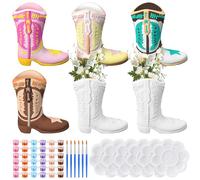 Affrolling 6 Set Cowboy Boot Vase Ceramics to Paint Ready to Paint Your Own Ceramic Cowgirl Hat Vase DIY Unpainted Plaster Paintable Kit Crafts with Brush Palette for Adults(Cowgirl Boots)