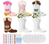 Affrolling 6 Set Cowboy Boot Vase Ceramics to Paint Ready to Paint Your Own Ceramic Cowgirl Hat Vase DIY Unpainted Plaster Paintable Kit Crafts with Brush Palette for Adults(Western Boots)