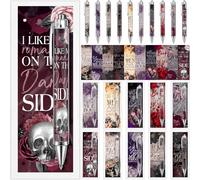Affrolling 60 Pcs Dark Romance Bookmarks and Pens Merch Double Sided Romance Smutty Spicy Book Lover Gifts Romantasy Skeleton Page Marker Clip Gifts for Women Teachers Reading