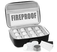Affrolling Fireproof and Waterproof Coin Storage Box 96 Pcs 46 mm Coin Holder for Collectors Capsule Case with Lock with 196 Pcs 10 Size Gaskets for Dime Cent Nickel Quarter Silver Dollar(Gray)