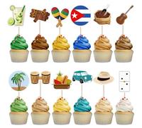 Affrolling Havana Nights Party Cupcake Toppers, 24 Pcs, Cute Colors, Wood Sticks, Decor for Food, Fruit Cake, Toothpick Decor, 12 Styles