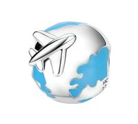 Afg Genuine Sterling Silver S925 Charm Bead Travel World Ship Airplane Charms Fit for Pandora Bracelets