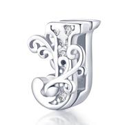 Afg Letter Clip Charm Sterling Silver 925 Fit for Pandora Reflexions Mesh Bracelet Alphabet Initial Charms Jewelry Gifts for Women Girl With Free Black Pouch (J)