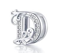 Afg Letter Clip Charm Sterling Silver 925 Fit for Pandora Reflexions Mesh Bracelet Alphabet Initial Charms Jewelry Gifts for Women Girl With Free Black Pouch (D)