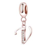 Afg Rose Gold Letter Pendant Charm Sterling Silver 925 Fit for Pandora Moment Bracelet Alphabet Initial Charms Jewelry Gifts for Women Girl With Free Black Pouch