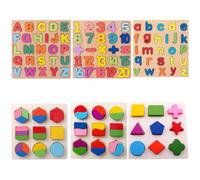 AFG Wooden Puzzles for Toddlers, Wooden Alphabet Number Shape jigsaw for 3 4 5 Year olds Kids, Montessori Toys Learning Educational Gift for Boys Girls (Set of 6)