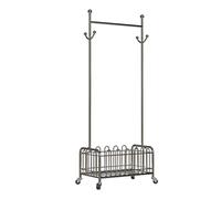 AFGFGHES Floor Coat Rack Floor-standing Metal Coat Rack with Wheels Hanger Bedroom Multi-functional Storage Basket Hanger Indoor Clothes Rack Perchero De Pie