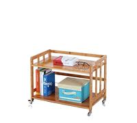 AFGFGHES Printer Stand Two-layer Printer Bracket and Movable Pulley Bamboo Home Storage Rack Table-side Folder, Need to Be Assembled Printer Stand For Desk(90cm)