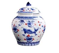 AFGFGHES Tea Caddy Retro Blue And White Tea Cans Moisture-proof Sealed Cans Ceramic Small Household Storage Cans Universal Green Tea Food Cans Kitchen Tea Canisters(D)