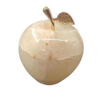 Afghan Apple Crystal - Handcrafted Natural Stone Apple Sculpture with Gold Stem and Leaf for Home Decor & Spiritual Practices(C)