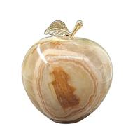 Afghan Apple Crystal - Handcrafted Natural Stone Apple Sculpture with Gold Stem and Leaf for Home Decor & Spiritual Practices(D)