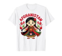 Afghan Girl in Traditional Dress with Tulips and Flag Colors T-Shirt