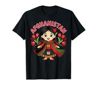 Afghan Girl in Traditional Dress with Tulips and Flag Colors T-Shirt