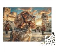 Afghan Hound 1000 Pieces Cardboard Puzzle Recycled for Adults Cocker Spaniel at Pisa Stress Relief Brain Teaser Eco-Friendly Premium Quality Cognitive Development Indoor Activity 38x26cm/1000pcs