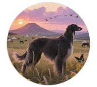 Afghan Hound 1000 Pieces Jigsaws Stress Reliever Difficult Challenge for Adults & Kids Unique Challenge Game Cute Pets Circular Puzzle Family Game Gifts (67.5x67.5cm)