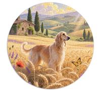 Afghan Hound 1000 Pieces Jigsaws Stress Reliever Difficult Challenge for Adults & Kids Unique Challenge Game Cute Pets Round Family Game Gifts (67.5x67.5cm)