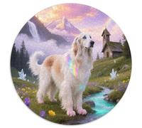 Afghan Hound 1000 Pieces Jigsaws Stress Reliever Difficult Challenge for Adults & Kids Unique Challenge Games Cute Pets Circular Puzzle Family Game Gifts (67.5x67.5cm)