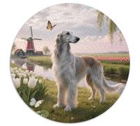 Afghan Hound 1000 Pieces Jigsaws Stress Reliever Difficult Challenge for Adults & Kids Unique Challenge Game Cute Pets Creative Round Jigsaw Puzzles Home Decor Gifts (67.5x67.5cm)