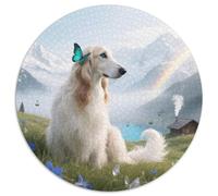 Afghan Hound 1000 Pieces Jigsaws Stress Reliever Difficult Challenge for Adults & Kids Unique Challenge Game Cute Pets Round Home Decor Gifts (67.5x67.5cm)