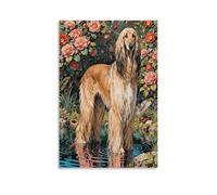 Afghan Hound Canvas Wall Art Lakeside Flower Tree Print On Canvas Artwork for Bedroom, Living Room, Or Kitchen Home Decor Gift 12x18inch(30x45cm)