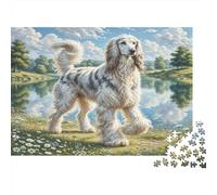 Afghan Hound Cardboard Afghan Hound by Lake in Grassy Field Premium Jigsaw Puzzle Brain Training Home Decor 70x50cm/1000pcs