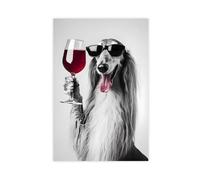 Afghan Hound Dog Drinking Wine & Wearing Sunglasses, Funny Kitchen, Lover, Dining Room, Lovers, AI Canvas Poster Wall Art Decor Print Picture Paintings for Living Room Bedroom Decoration 20x30inch(50x