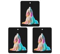 Afghan Hound Dog with Rainbow Hair Car Air Freshener 3-pack Aromatherapy Tablets Hanging Scented Cards for Rooms Bathrooms Wardrobe Square