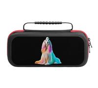 Afghan Hound Dog with Rainbow Hair Carrying Case Compatible with Switch Accessories Holds 20 Game Cartridge
