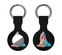 Afghan Hound Dog with Rainbow Hair Compatible with Airtag Locator Silicone Protective Case with Keychain 1PCS