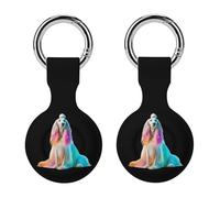 Afghan Hound Dog with Rainbow Hair Compatible with Airtag Locator Silicone Protective Case with Keychain 2PCS