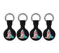 Afghan Hound Dog with Rainbow Hair Compatible with Airtag Locator Silicone Protective Case with Keychain 4PCS