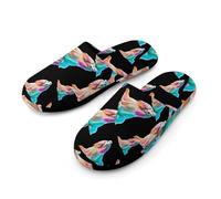 Afghan Hound Dog with Rainbow Hair Flannel Men's Slip-on Slippers Soft Warm House Shoes Cotton-Lining Rubber Sole for Home Hotel 41-42_（7.5-8.5）