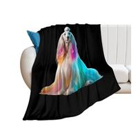 Afghan Hound Dog with Rainbow Hair Gentle Flannel Blanket 250g Soft Large Bed Blankets Lightweight Carpet for Sofa Couch Bed