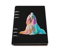 Afghan Hound Dog with Rainbow Hair Refillable Notebook 6 Ring Binder Foldable Loose-Leaf Notebooks A5 Planner Book with 90 Sheets Paper