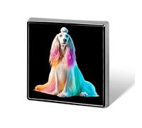 Afghan Hound Dog with Rainbow Hair Square Badge Pin Metal Memorial Brooch Button Lapel Pins for Backpack Wedding