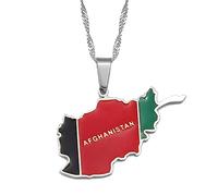 Afghanistan Map Flag Pendant Chain Necklaces Afghan Maps Flag Pendant Necklaces, 45cm or 17.7 inches, Copper, Agate