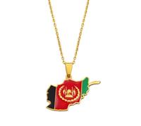 Afghanistan Map Flag Pendant Necklaces Afghan Stainless Steel Jewelry for Women Men(Silver Color,45cm)