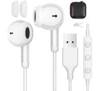 AFGHOA USB Earbuds with Microphone for PC Laptop,7.5 Ft USB A Headphones Wired for Computer, USBA Headset with Mute in-Line Stereo Noise Canceling Call Cord Earphones for Dell, Zoom Meeting,White
